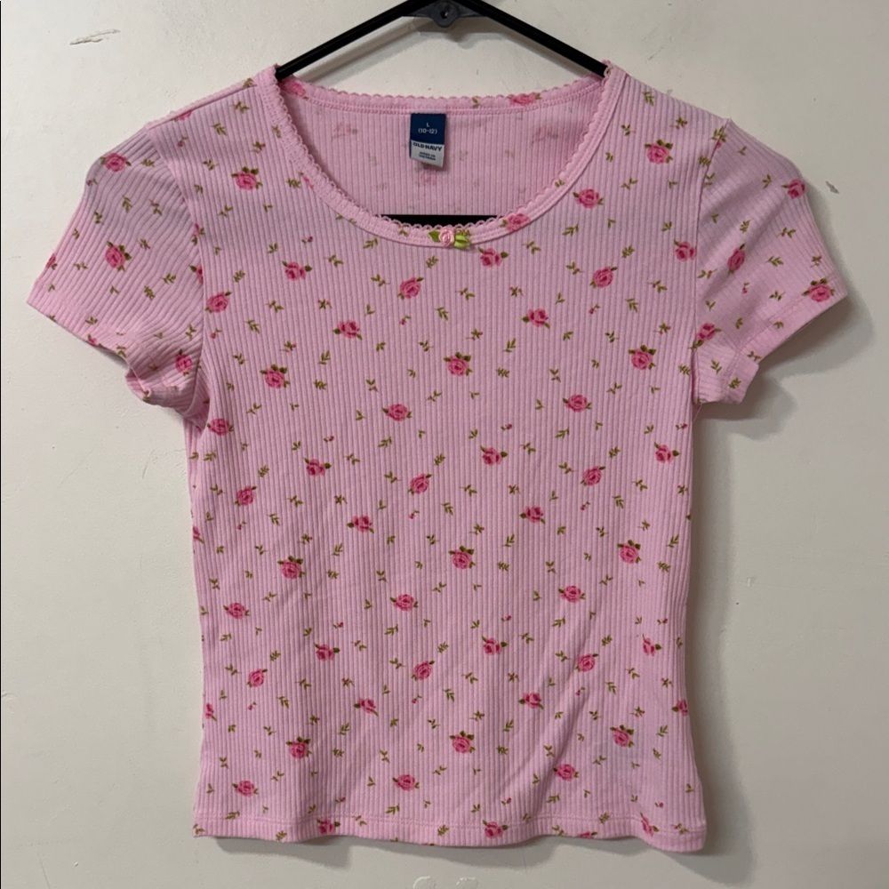 Old Navy Pink Floral Ribbed Top